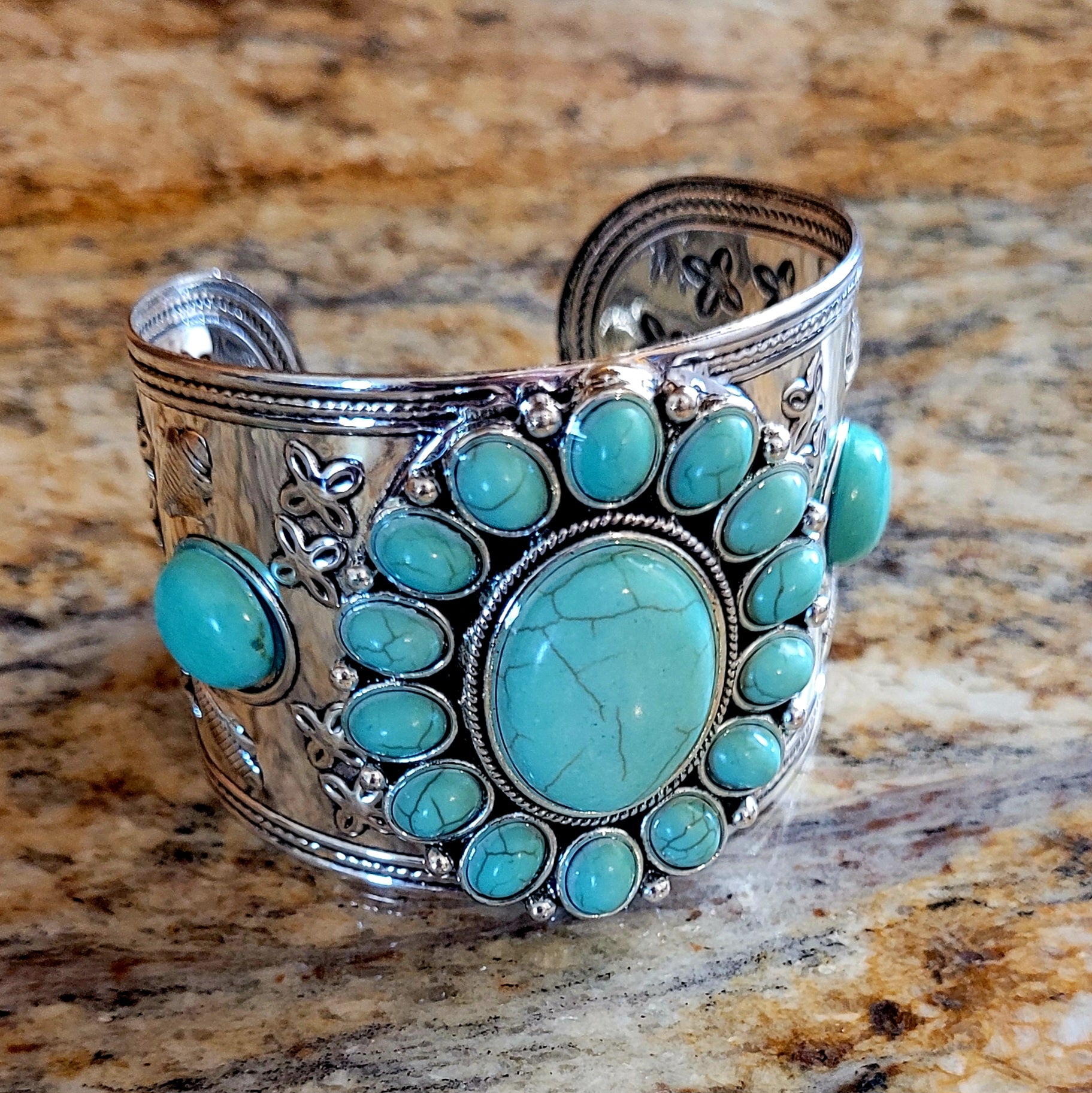 Light Blue Turquoise & Silver Cuff