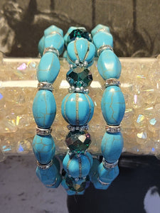 Turquoise & Silver Stretch Bracelet Set