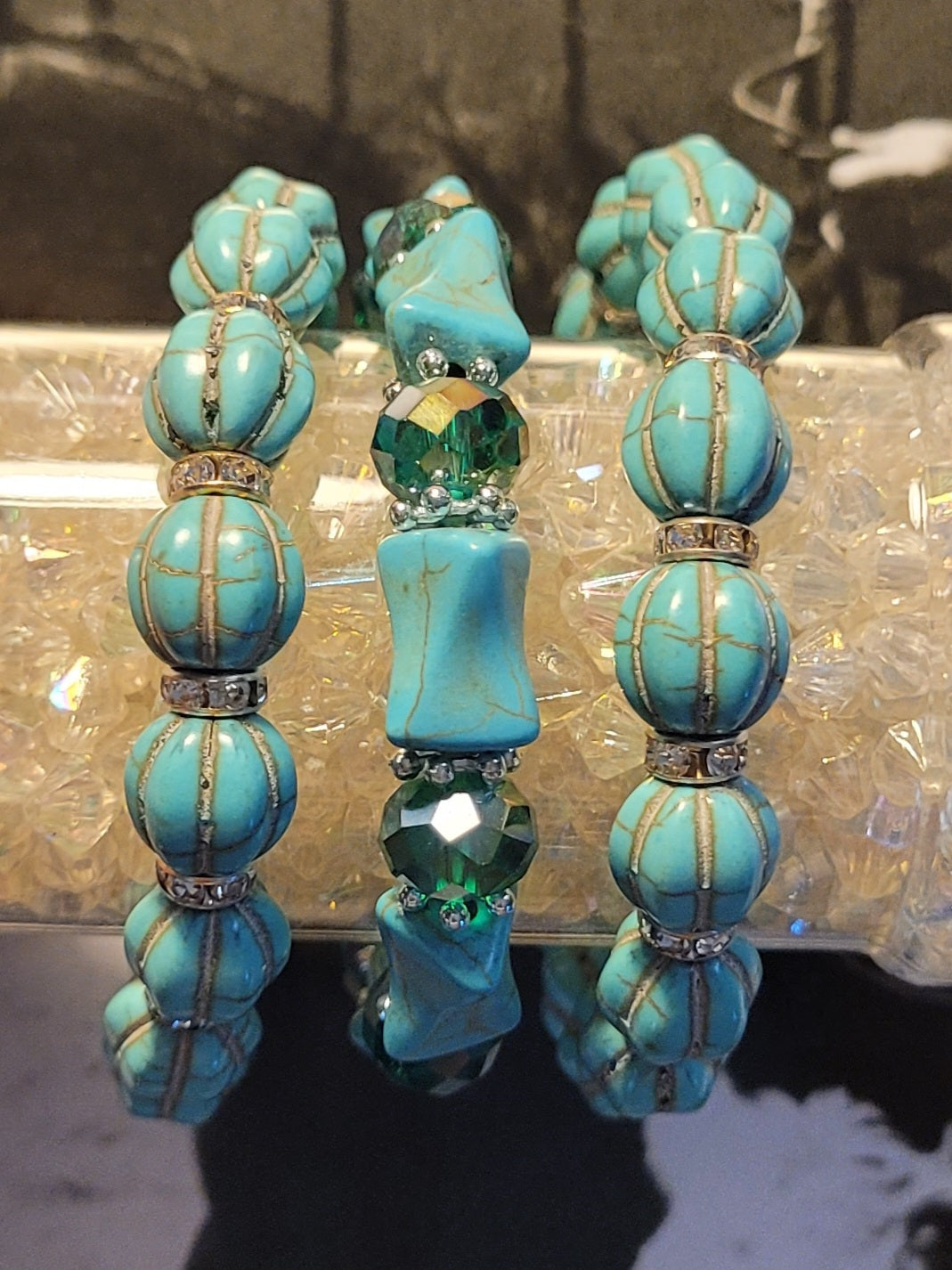 Turquoise & Silver Stretch Bracelet Set