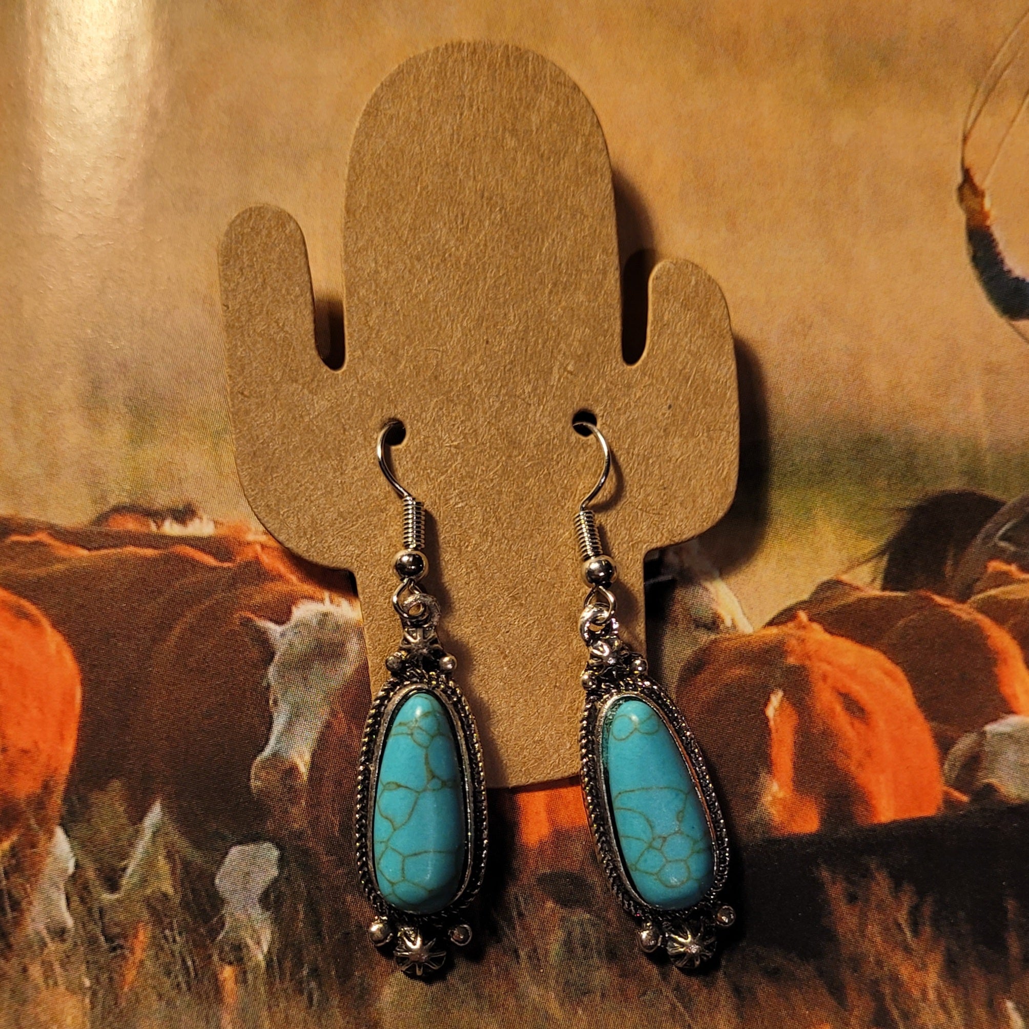 Turquoise Stone & Silver Dangle Earrings