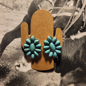 Large Turquoise & Silver Post Earrings - 4 Styles