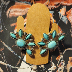 Large Turquoise & Silver Post Earrings - 4 Styles