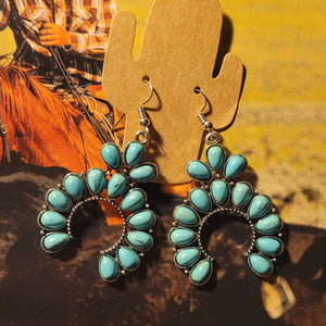 Turquoise & Silver Squash Blossom Earrings