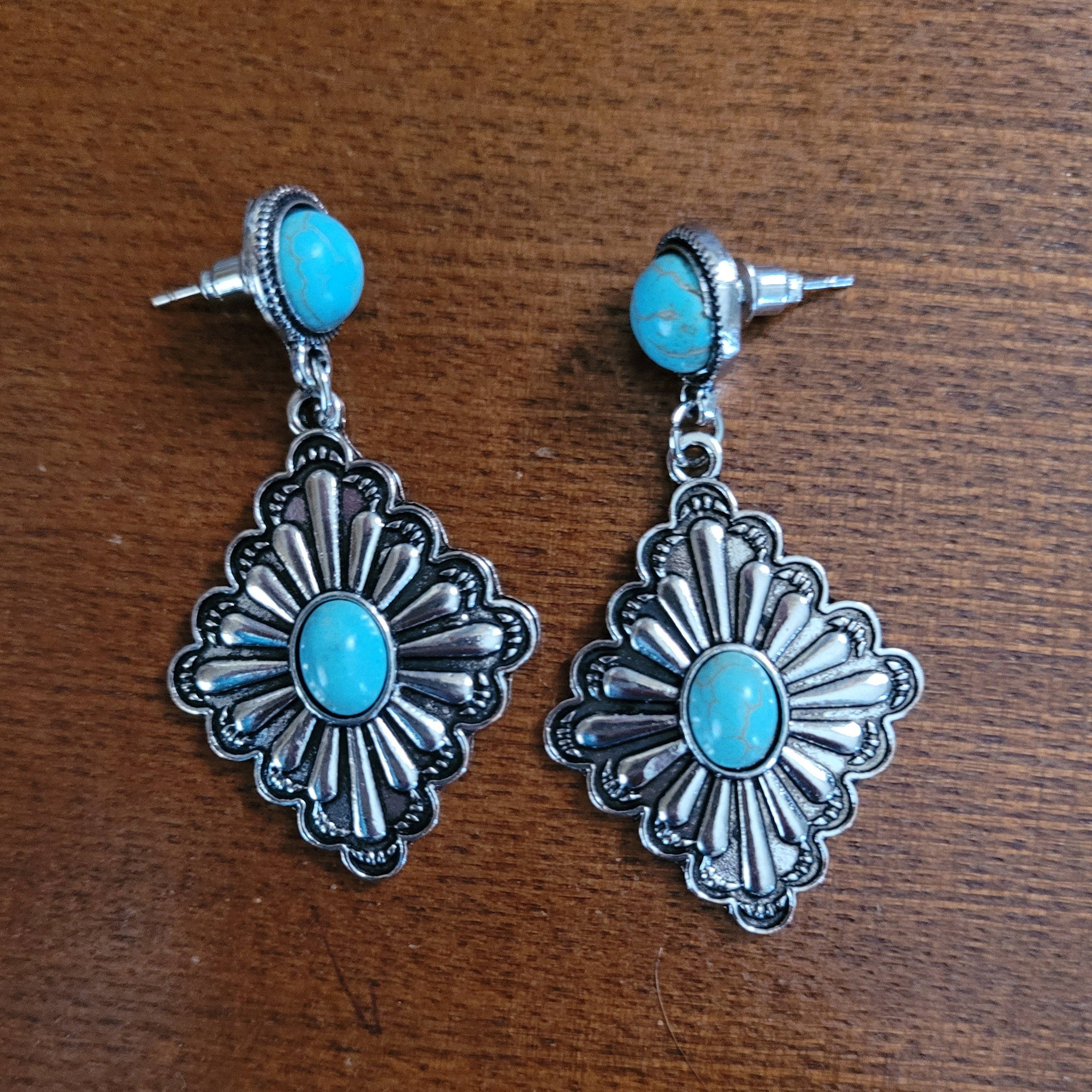 Silver & Turquoise Diamond Shaped Earrings