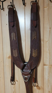 Leather Pulling Collar - Basketweave & Barbed Wire Tooled, Rawhide Stitching - Used