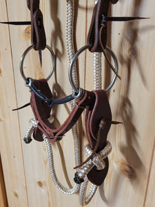 Leather Browband Headstall - Smooth O-Ring Snaffle Bit - 8' Yacht Rope Loop Rein Set