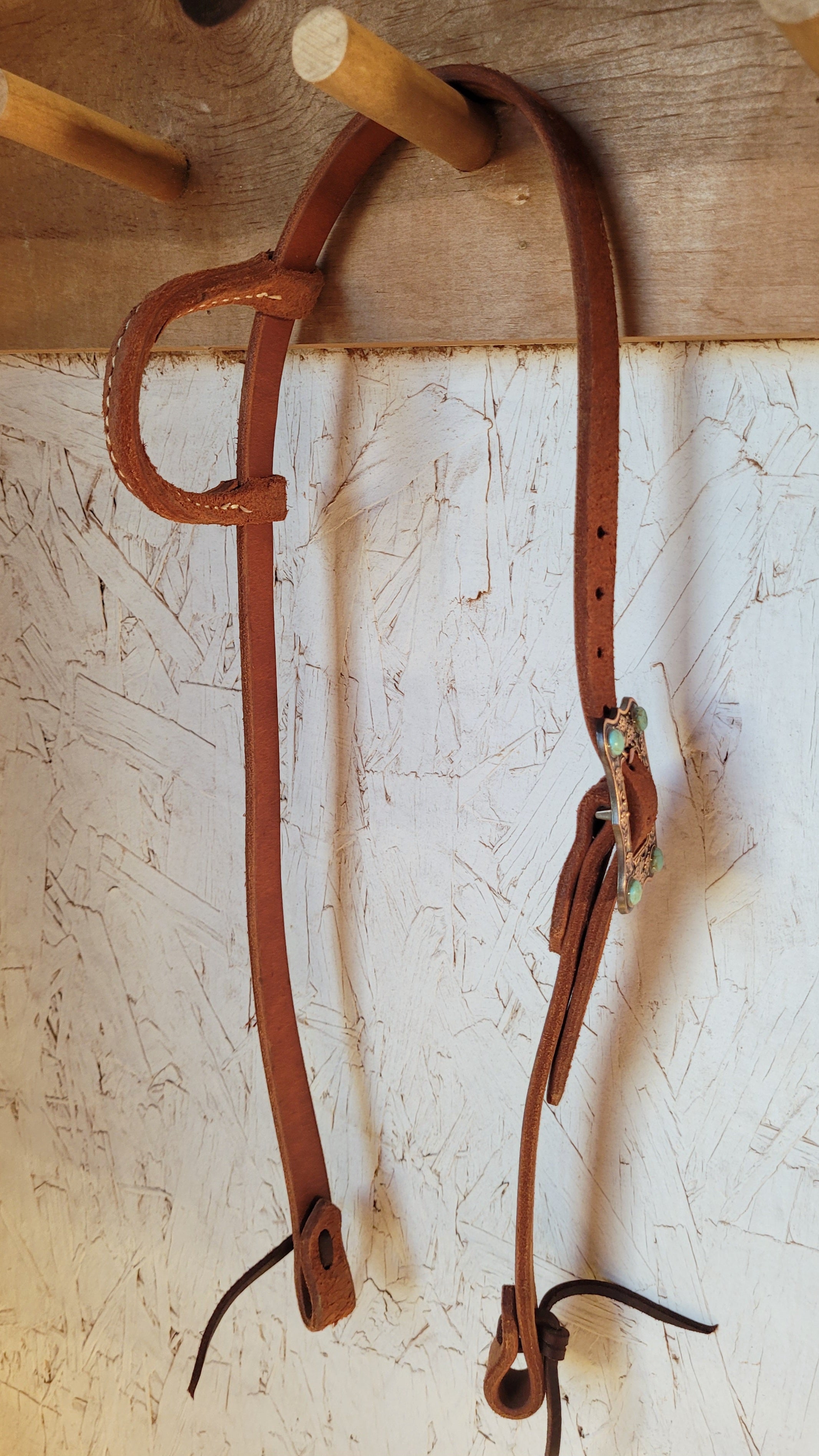 Roughout Leather Headstall With Copper & Turquoise Buckle