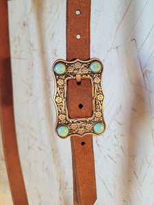 Roughout Leather Headstall With Copper & Turquoise Buckle