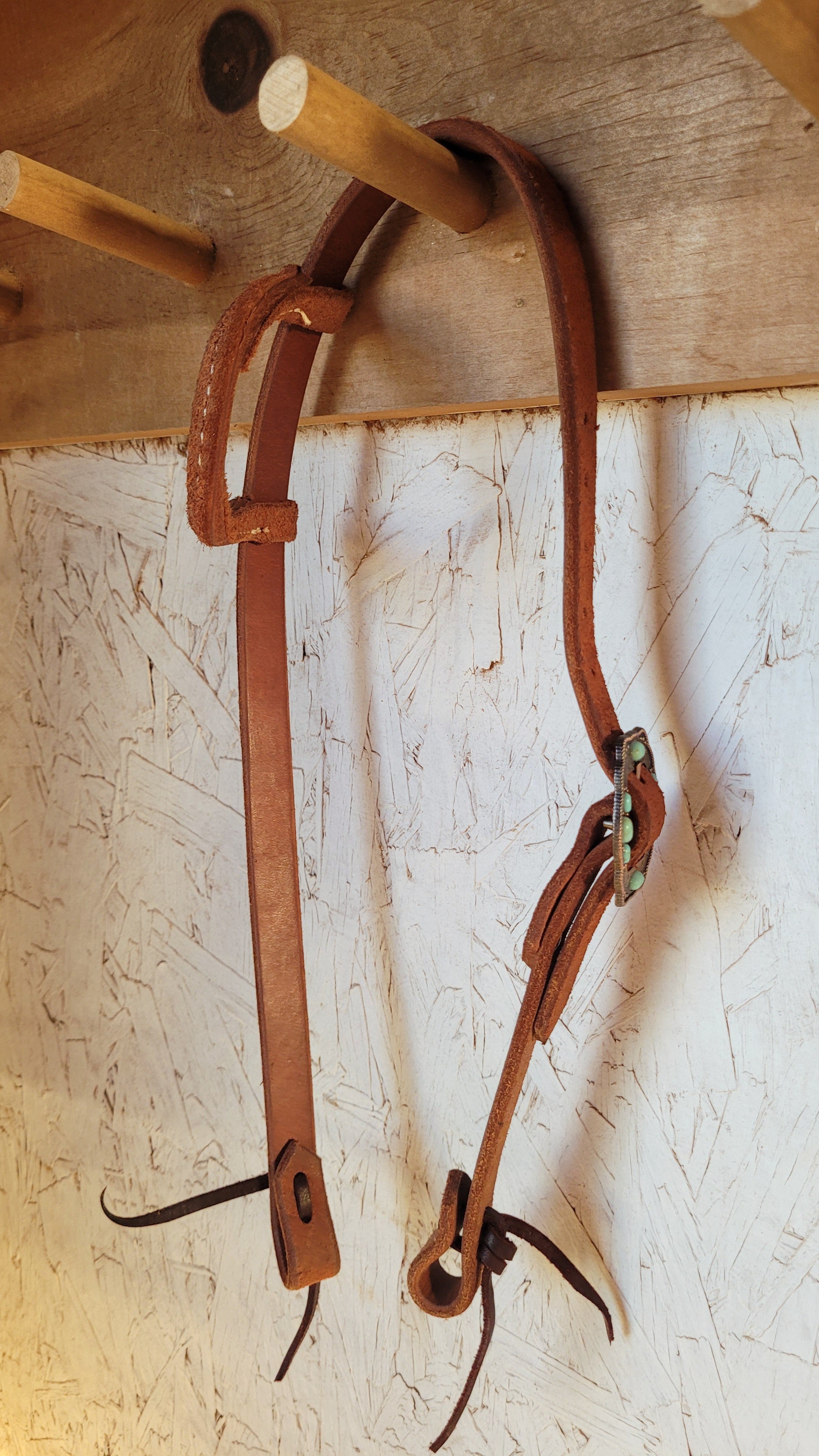 Roughout Leather Headstall With Copper & Turquoise Buckle - Small Size