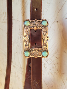 Single Ear Leather Headstall With Copper & Turquoise Buckle