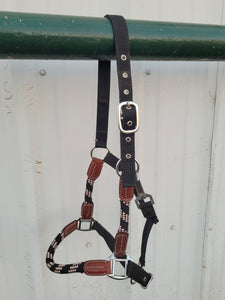 Hybrid Rope, Leather & Black Nylon Halter