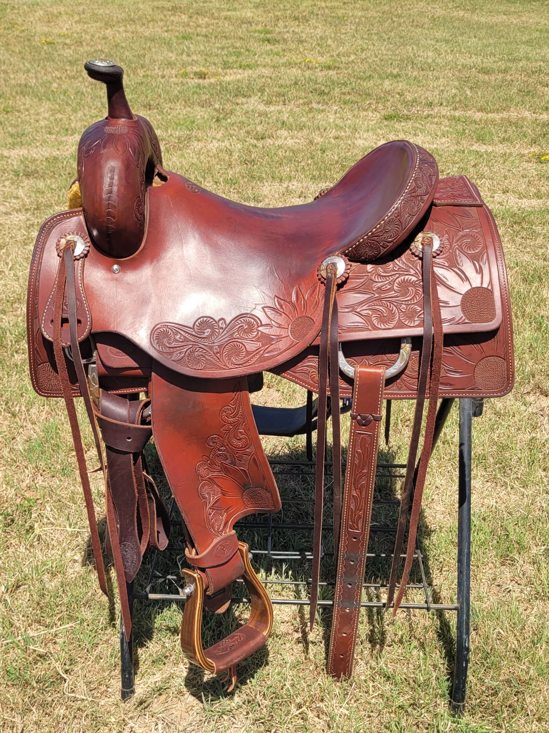 16" Custom Olen Clark Ranch Cutting Saddle with Sterling Silver Conchos, Hardware, and Bridle Buckles!