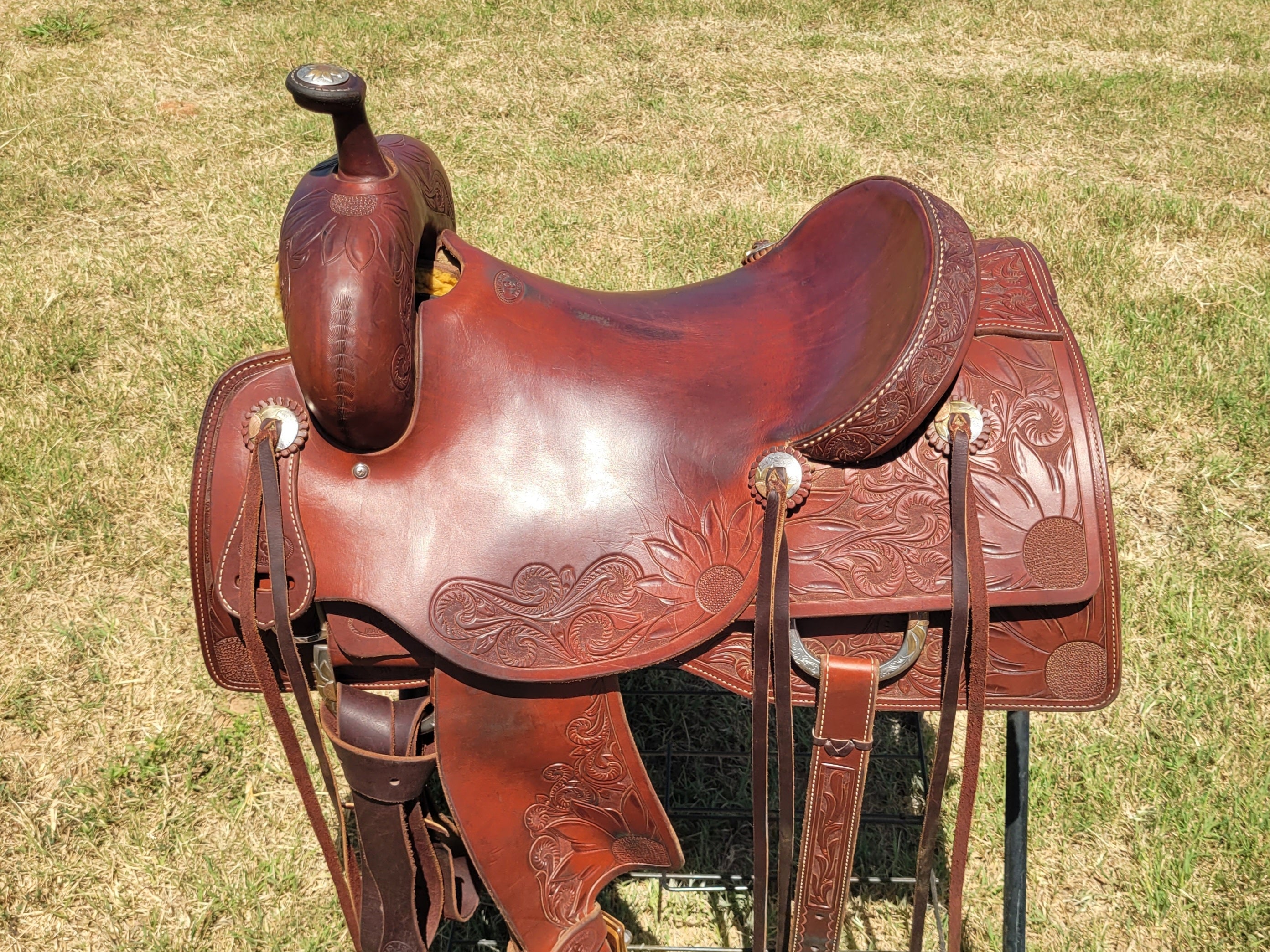 16" Custom Olen Clark Ranch Cutting Saddle with Sterling Silver Conchos, Hardware, and Bridle Buckles!
