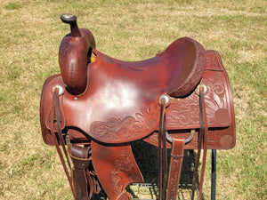 16" Custom Olen Clark Ranch Cutting Saddle with Sterling Silver Conchos, Hardware, and Bridle Buckles!