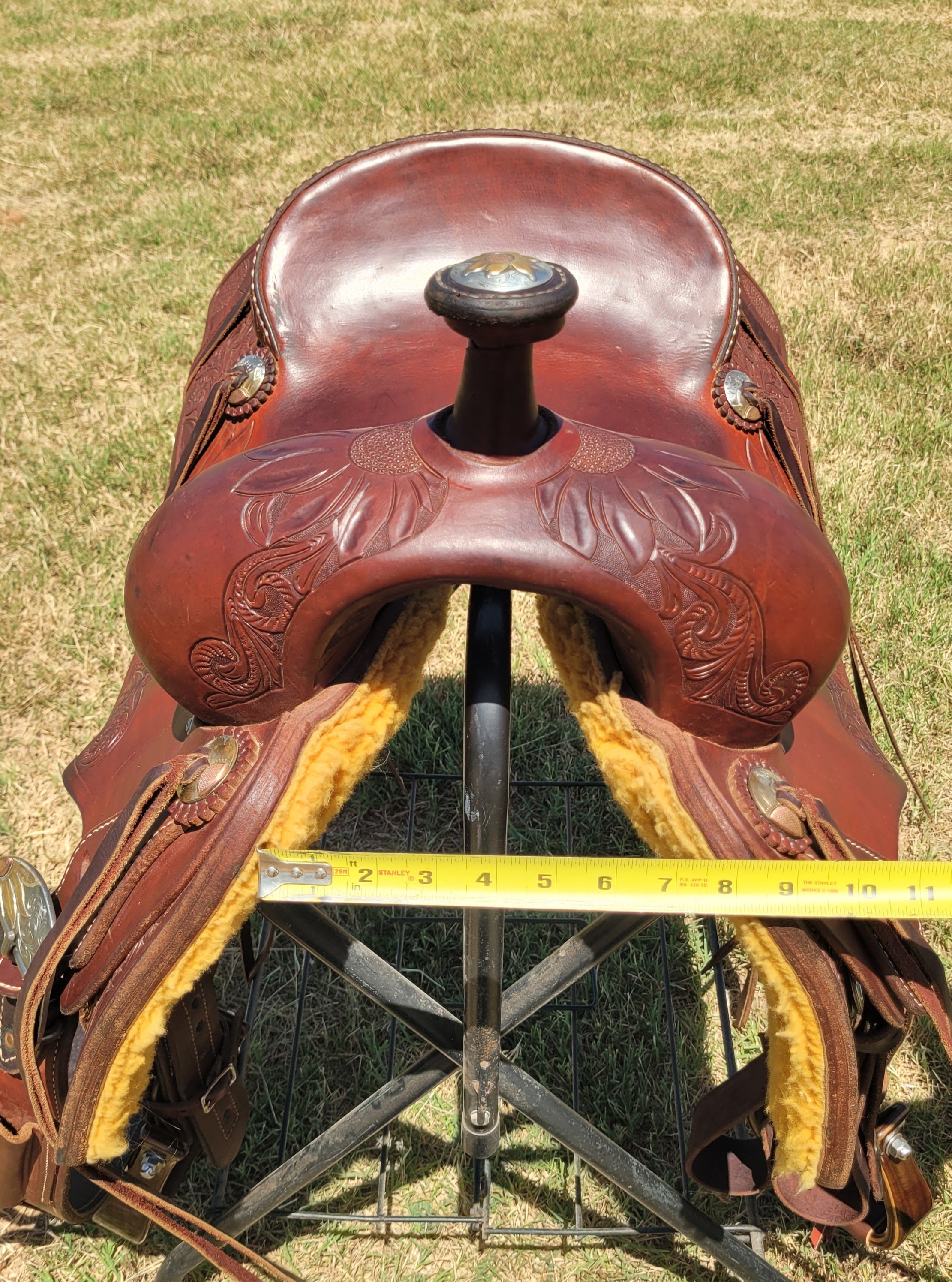 16" Custom Olen Clark Ranch Cutting Saddle with Sterling Silver Conchos, Hardware, and Bridle Buckles!