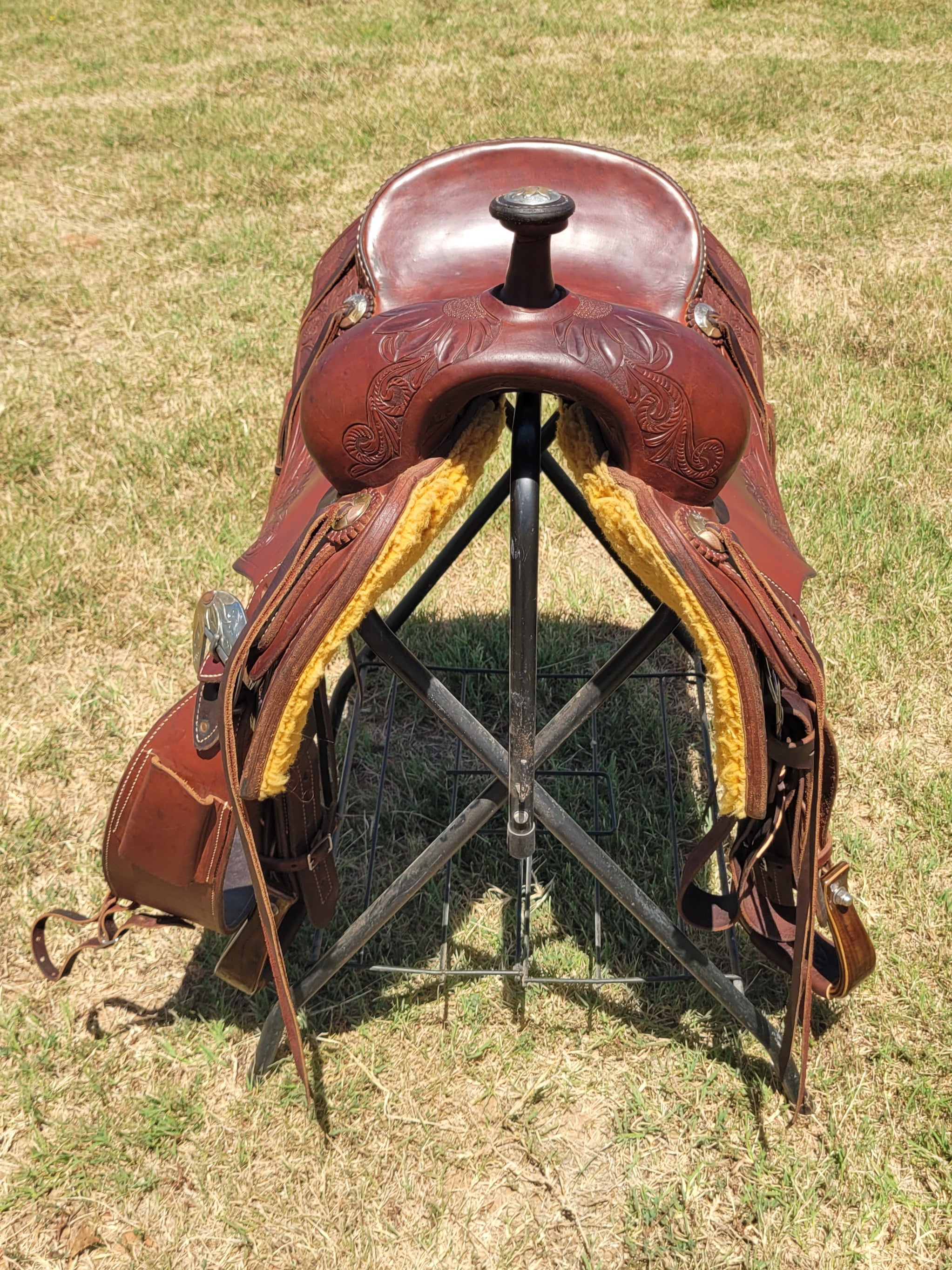 16" Custom Olen Clark Ranch Cutting Saddle with Sterling Silver Conchos, Hardware, and Bridle Buckles!