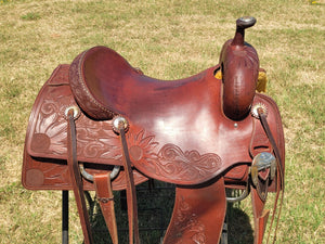 16" Custom Olen Clark Ranch Cutting Saddle with Sterling Silver Conchos, Hardware, and Bridle Buckles!