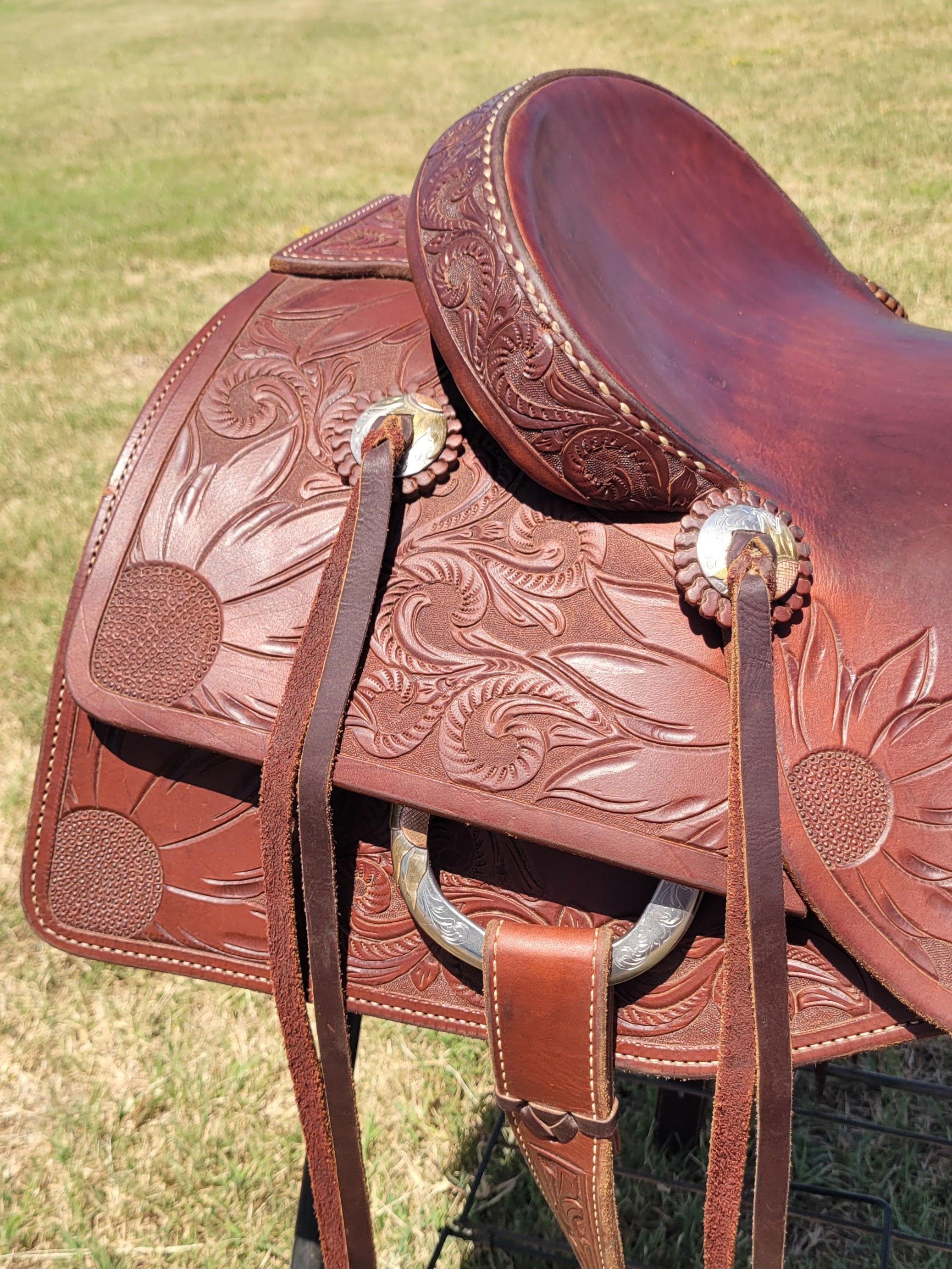 16" Custom Olen Clark Ranch Cutting Saddle with Sterling Silver Conchos, Hardware, and Bridle Buckles!