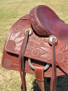 16" Custom Olen Clark Ranch Cutting Saddle with Sterling Silver Conchos, Hardware, and Bridle Buckles!