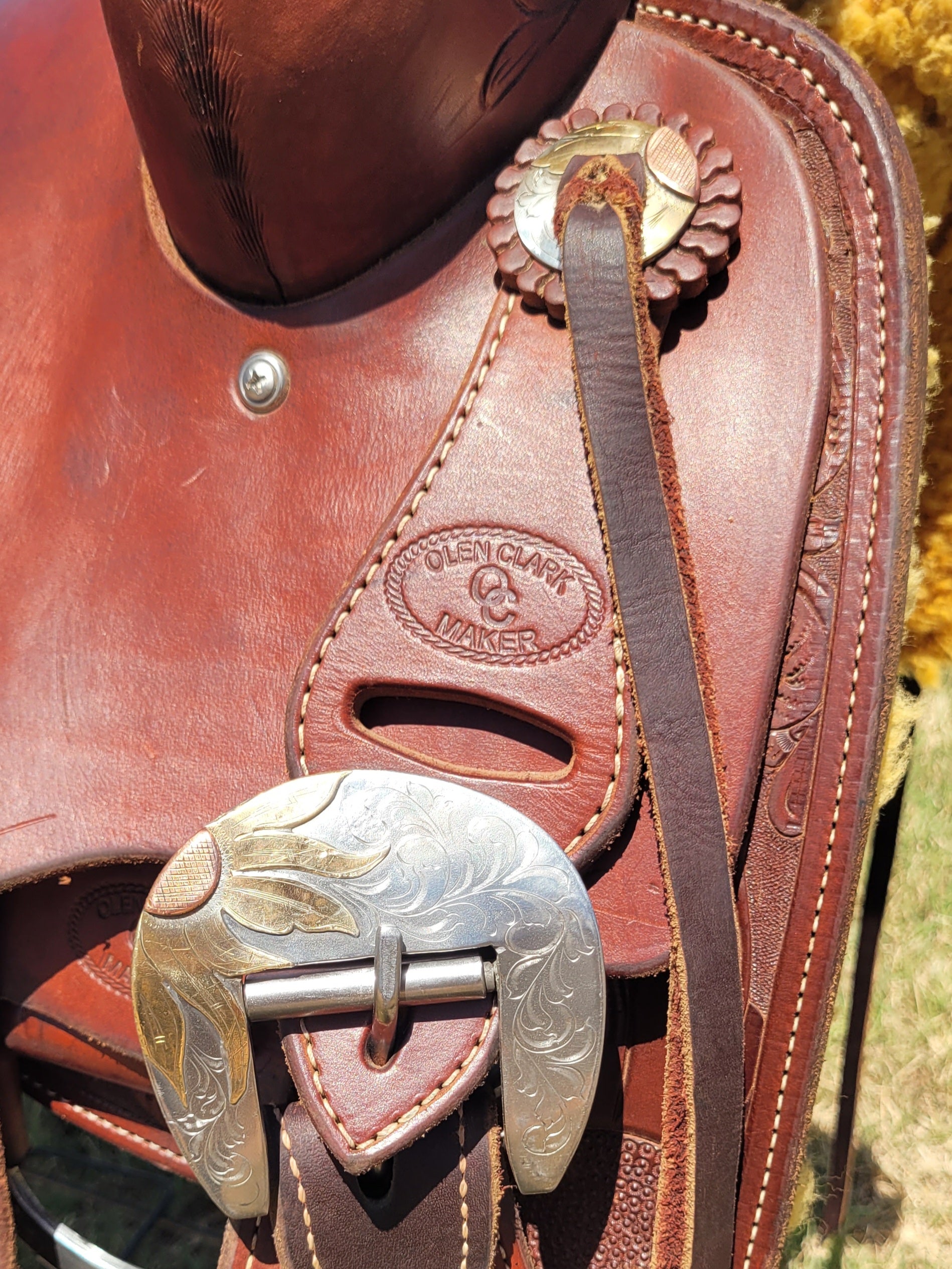 16" Custom Olen Clark Ranch Cutting Saddle with Sterling Silver Conchos, Hardware, and Bridle Buckles!