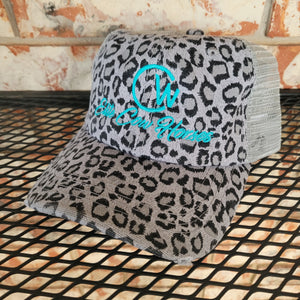 Gray Leopard Print & Turquoise Ladies Ball Cap