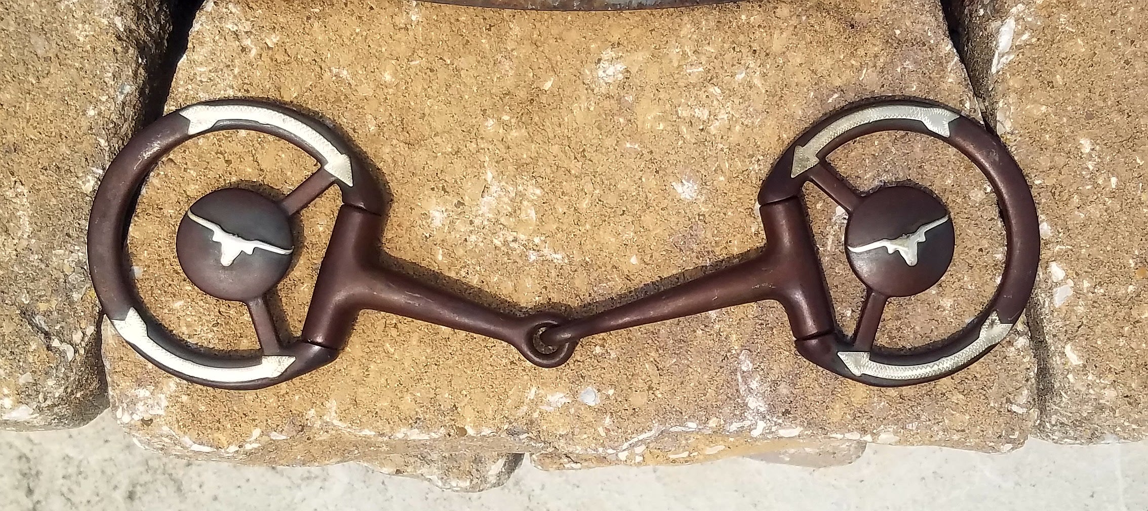 Smooth D-Ring Snaffle Bit With Silver Longhorns