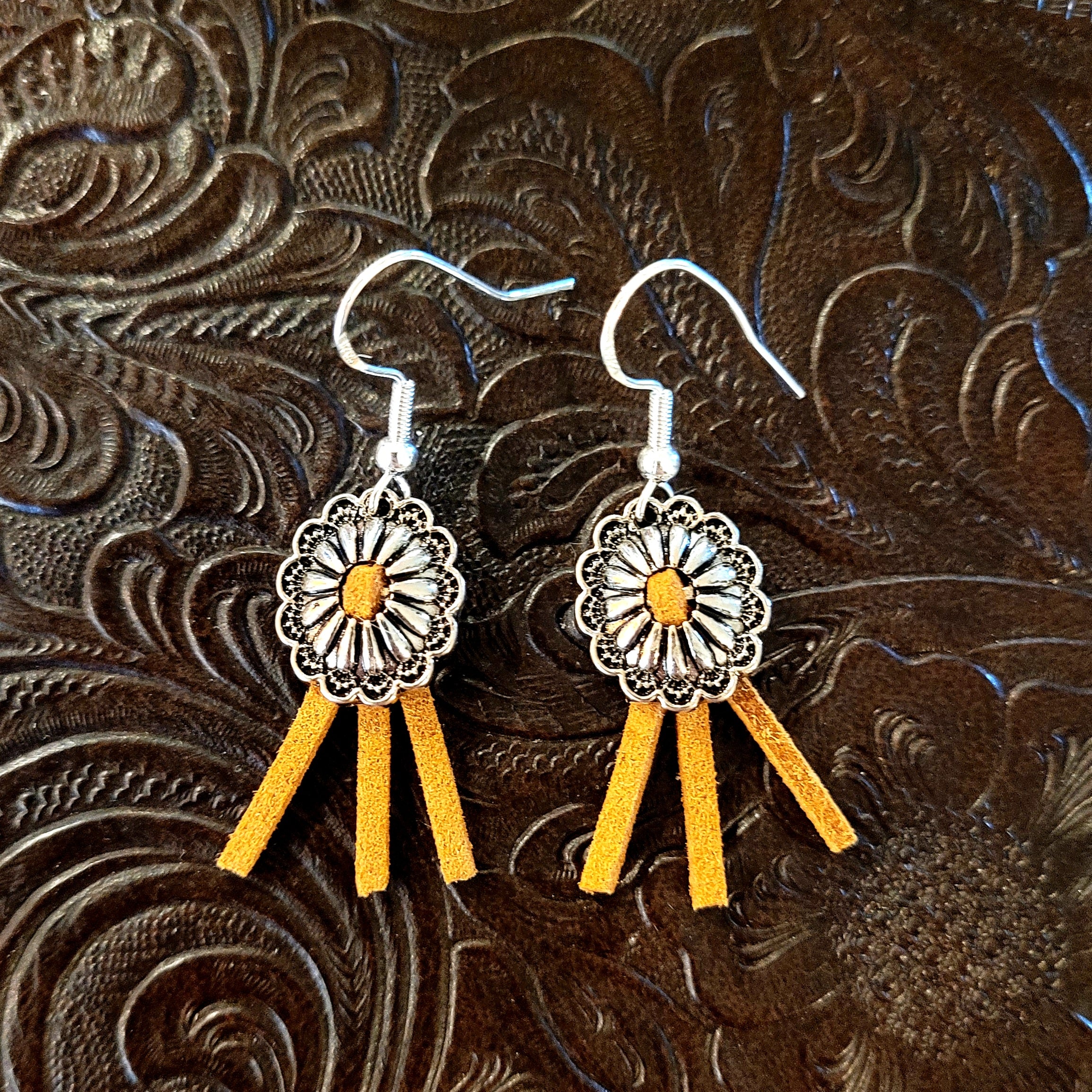 Southwestern Concho & Leather Earrings
