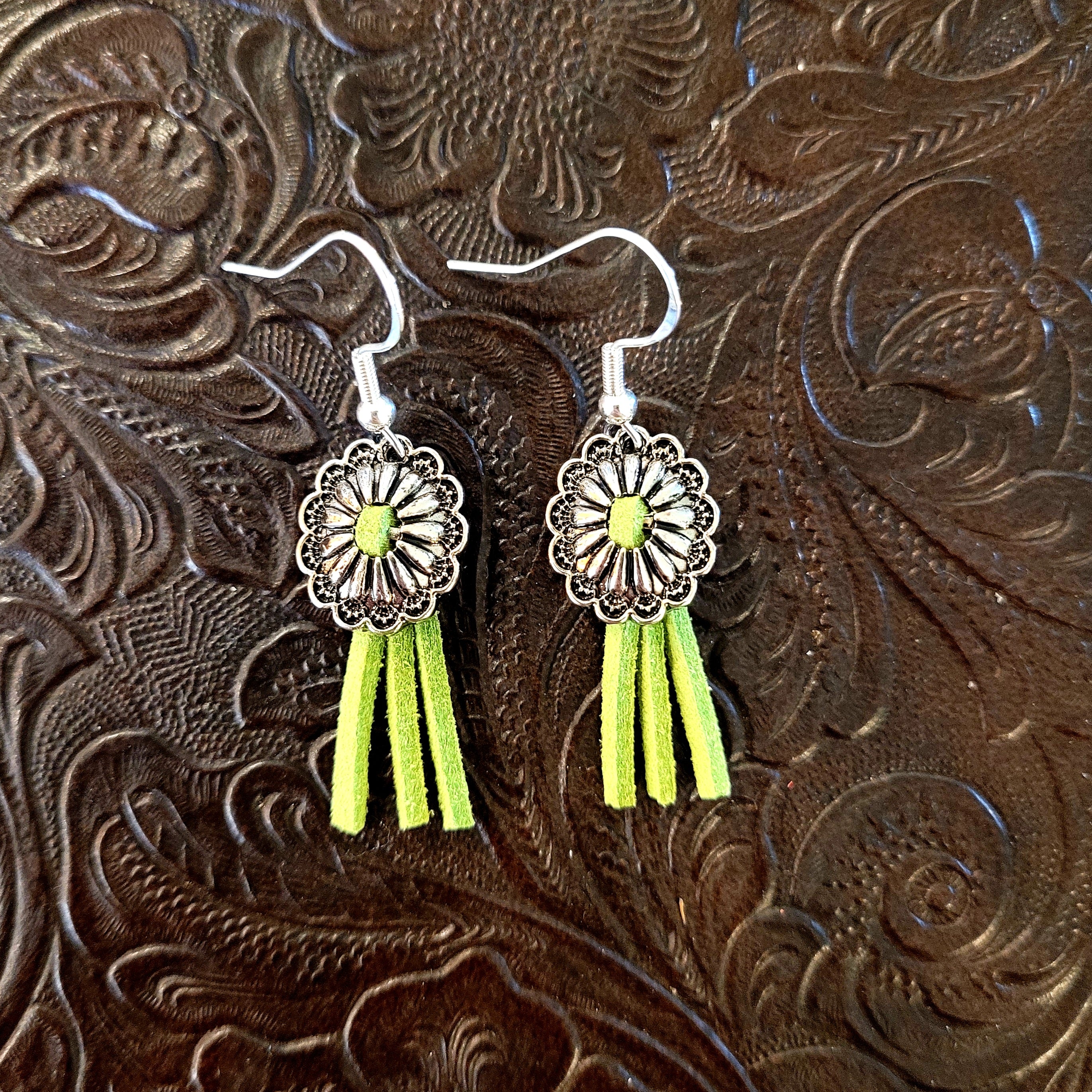 Southwestern Concho & Leather Earrings