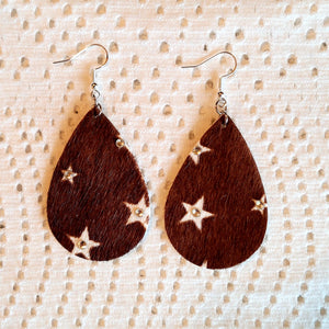 Hair On Leather Dangle Earrings with Stars & Crystals