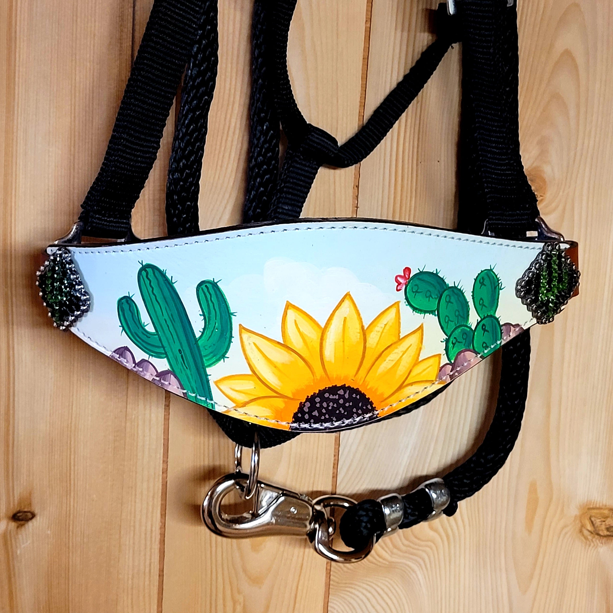 Sunflower & Cactus Print Bronc Halter & Lead with Crystal Conchos!