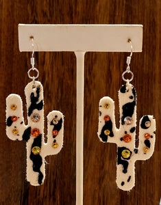 Cactus Black & White Cow Print Earrings