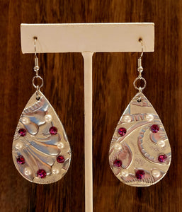 Metallic Silver Leather Earrings with Swarovski Crystals