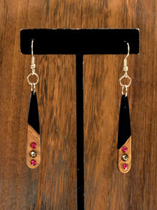 Wood Dangle Earrings with Swarovski Crystals