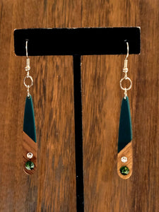 Wood Dangle Earrings with Swarovski Crystals