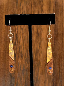 Wood Dangle Earrings with Swarovski Crystals