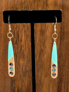Wood Dangle Earrings with Swarovski Crystals