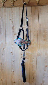 Turquoise & Leopard Print Bronc Halter with Crystal Conchos
