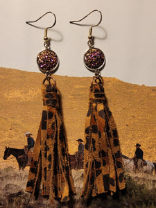 Leather Leopard Dangle Earrings