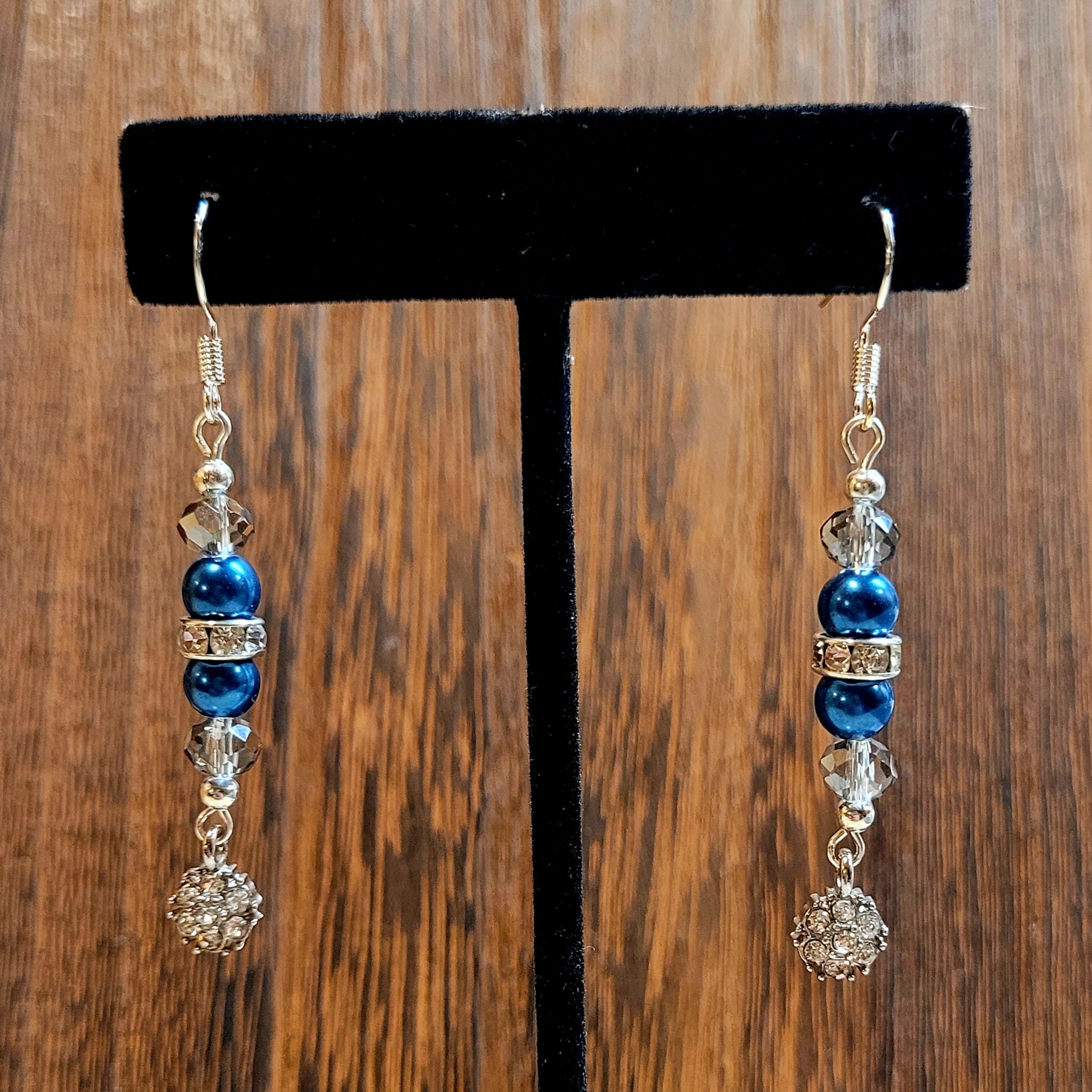 Blue, Silver & Crystal Dangle Earrings