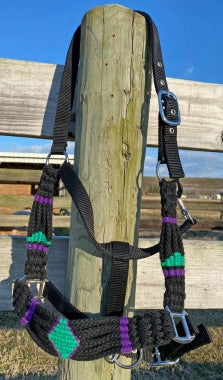 Mint Green, Purple & Black Rope Cinch Halter & Lead